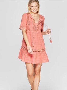 Knox Rose Women’s Small Coral Embroidered Tunic Dress and Auhegn Slip Sz Medium
